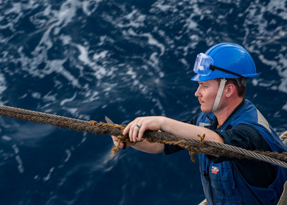 Gridley conducts a replenishment-at-sea