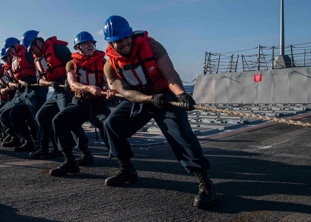 Gridley conducts a replenishment-at-sea
