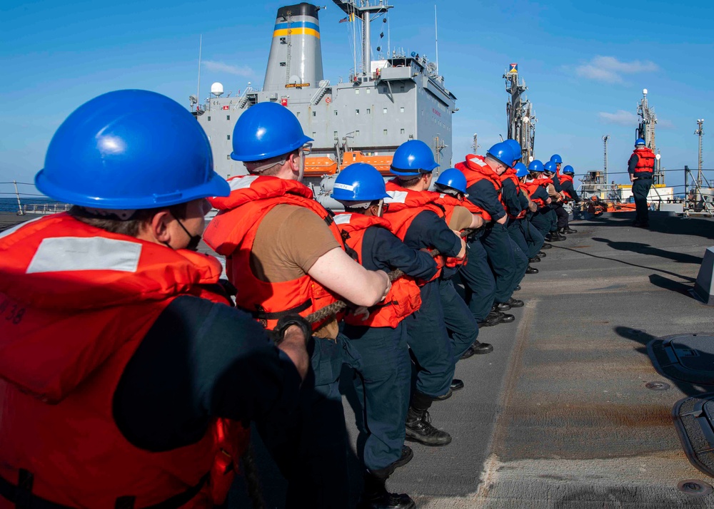 Gridley conducts a replenishment-at-sea
