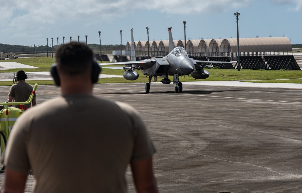 Kadena F-15s  arrive in Guam for Cope North 22