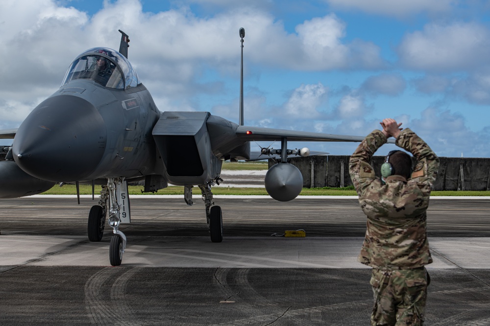 Kadena F-15s  arrive in Guam for Cope North 22