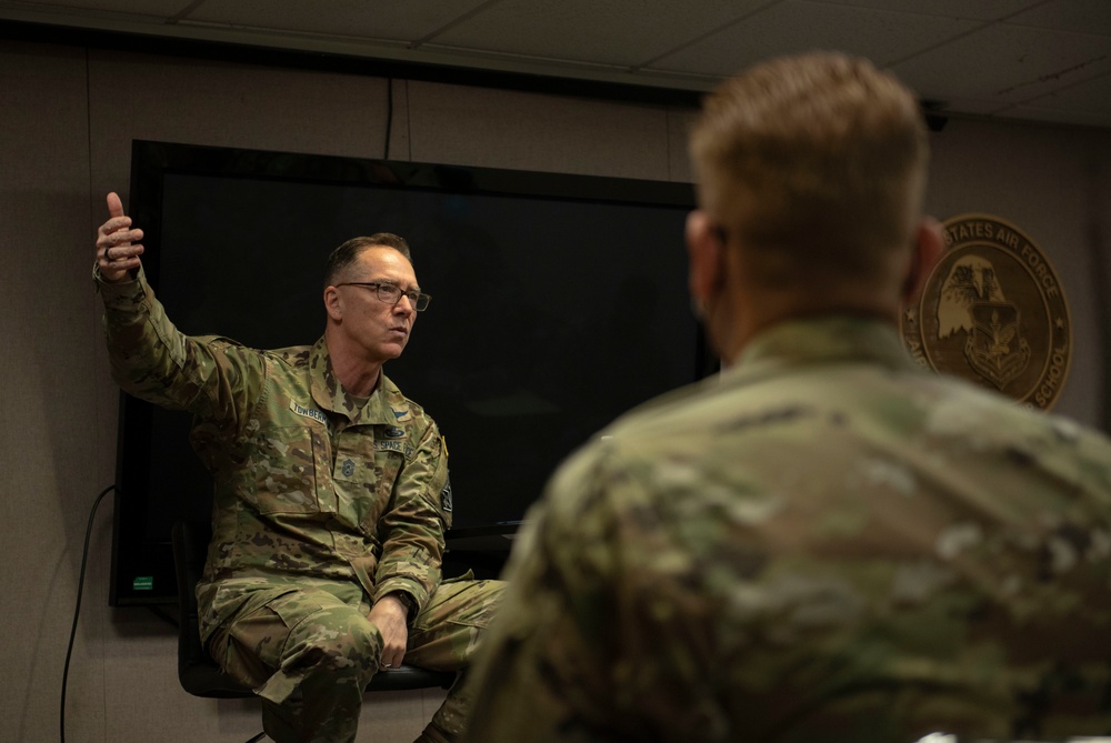 Chief Master Sgt. of the Space Force Towberman visits the Joint Base Andrews Airman Leadership School