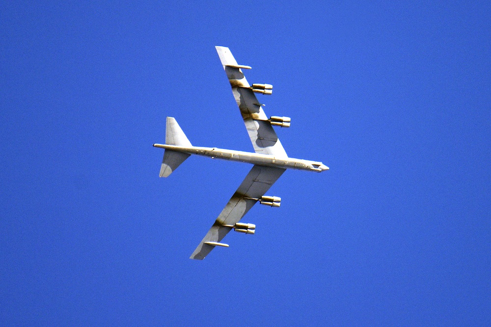 A B-52H Stratofortress Soars Over the National All-Domain Warfighting Center in Northern Michigan
