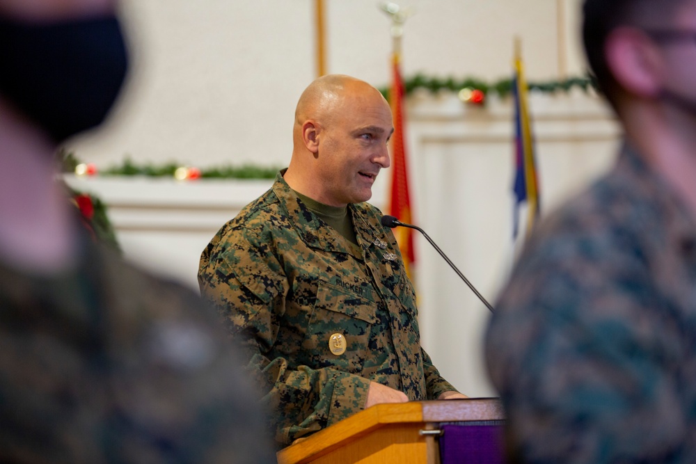 U.S. Sailors assigned to 1st MLG are frocked to the next rank