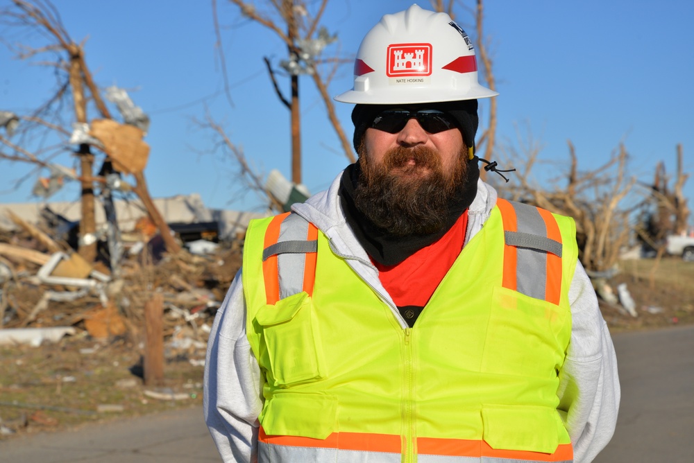 Debris removal operations in Mayfield, KY on Jan. 26, 2022