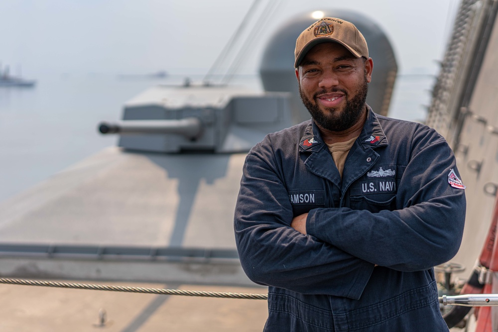 USS Jackson (LCS 6) Sailor Poses For A Portrait