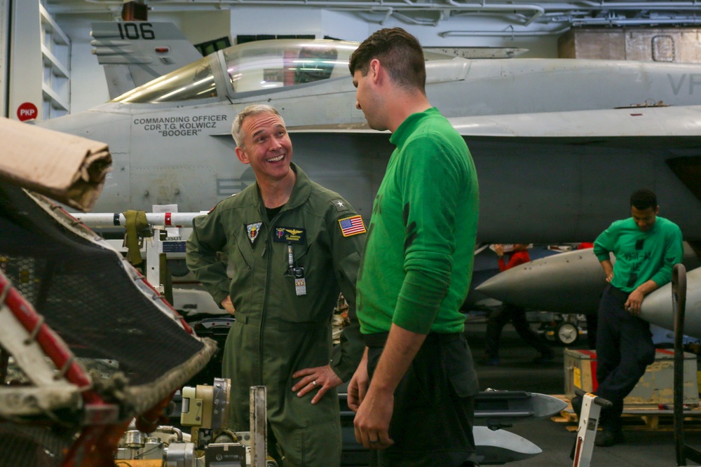 Abraham Lincoln Sailors conduct aircraft maintenance