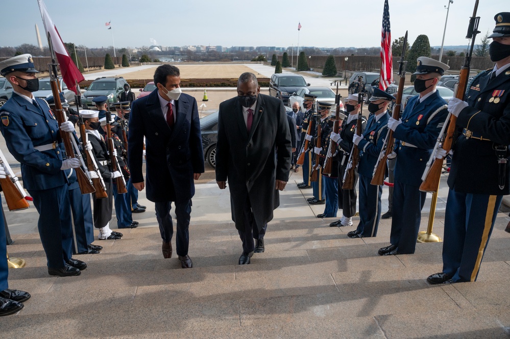 Secretary Austin Hosts Qatar's Emir for Pentagon Bilat