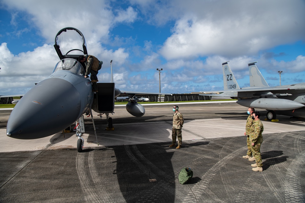 Kadena F-15s  arrive in Guam for Cope North 22