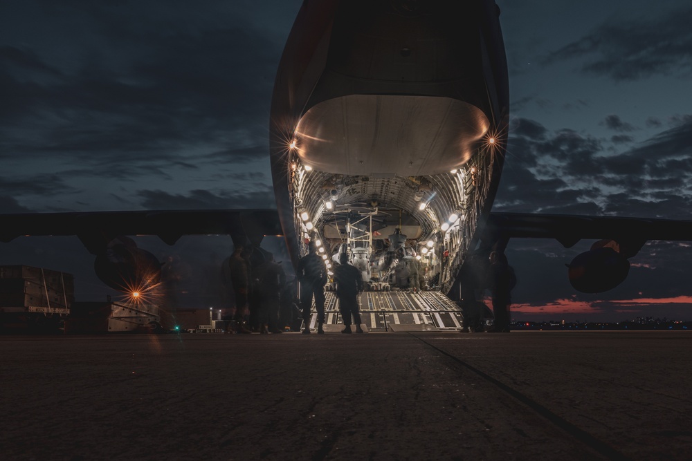 U.S. Air Force C-17 lands on MCAS Futenma to deliver two AH-1Z Viper attack helicopters