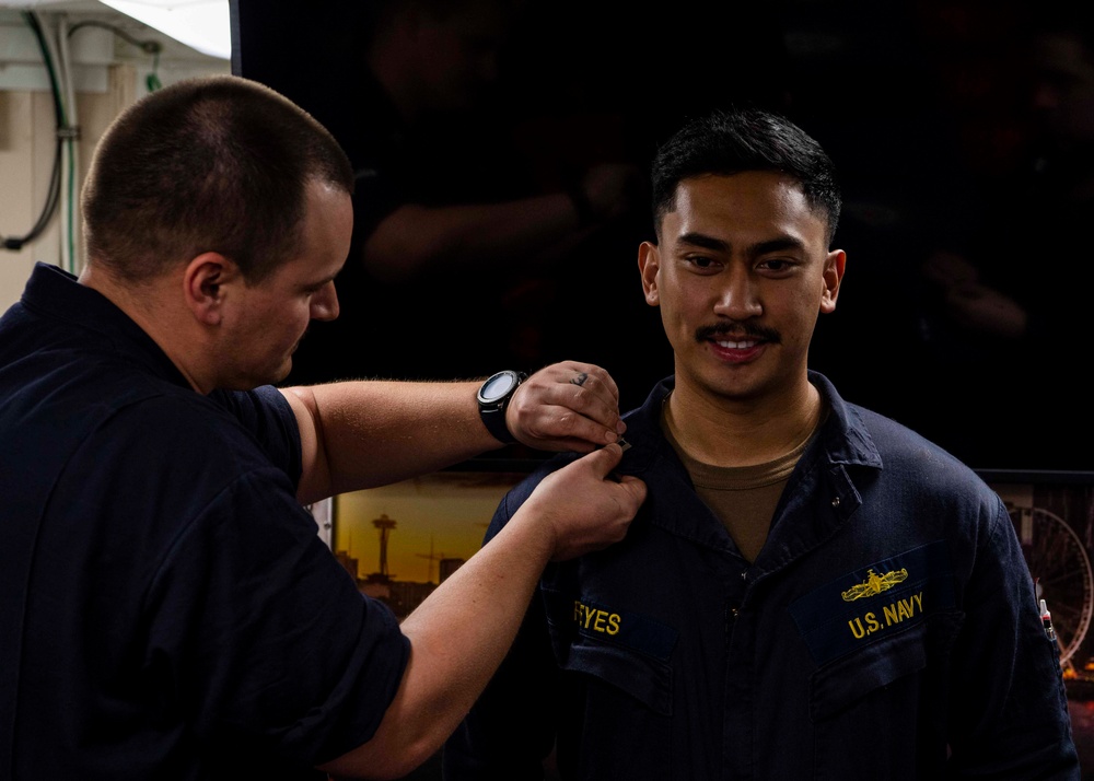 Gridley conducts a pinning ceremony