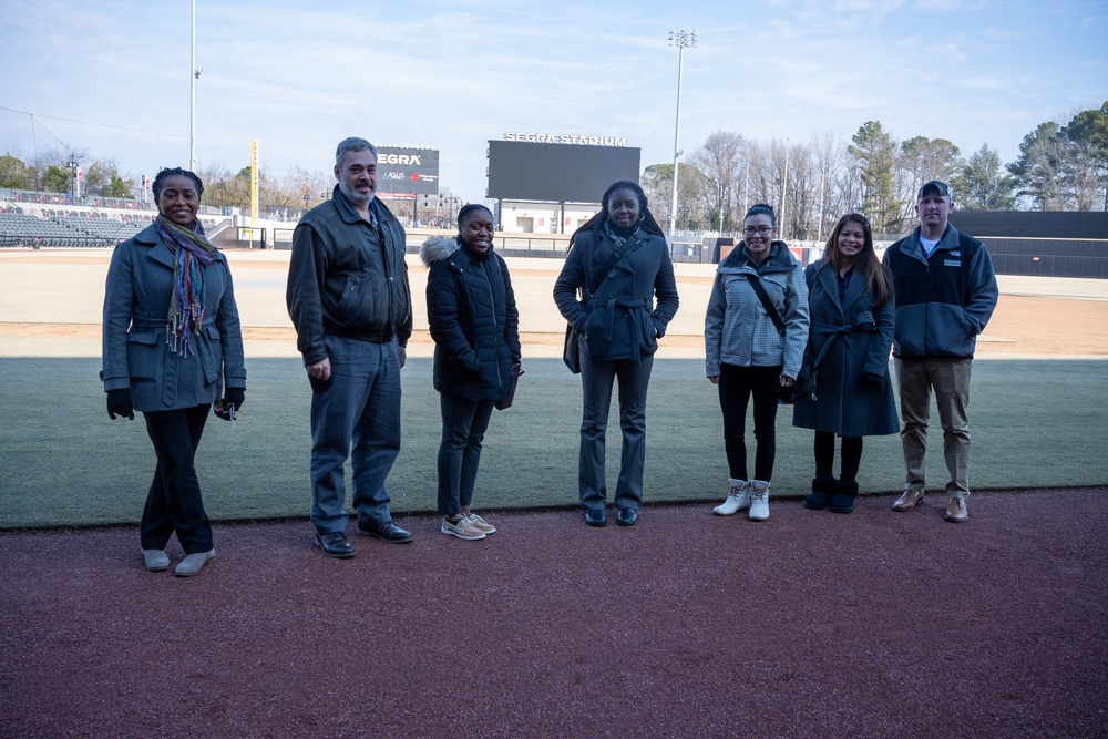 Leadership Pope visits with Fayetteville Woodpeckers