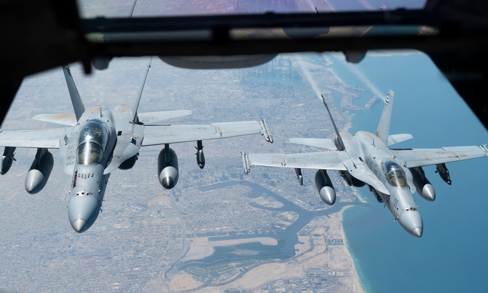 908th EARS refuels US Marines F/A-18 Hornets