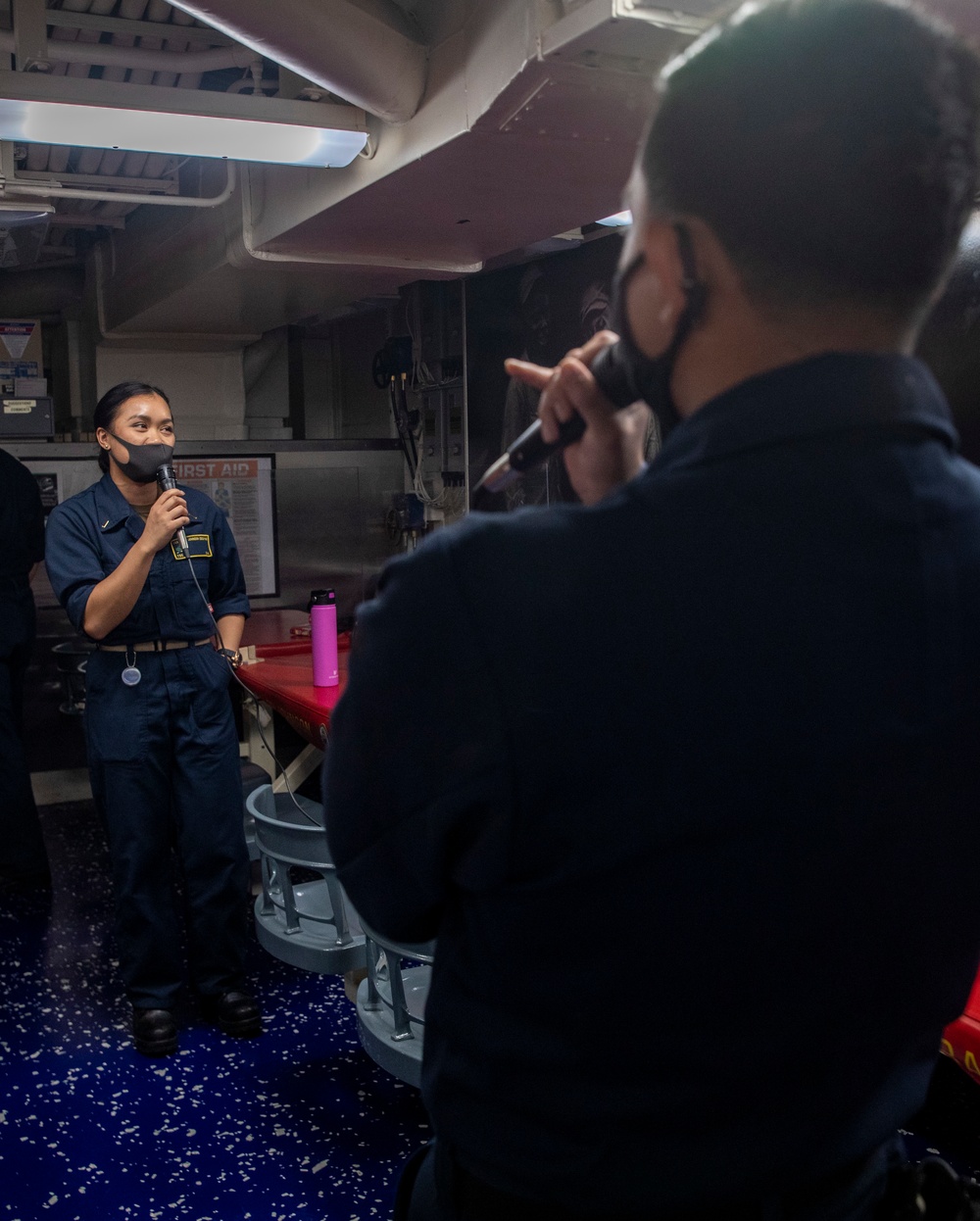 Sailors Aboard USS Ralph Johnson (DDG 114) Participate in Karaoke Night