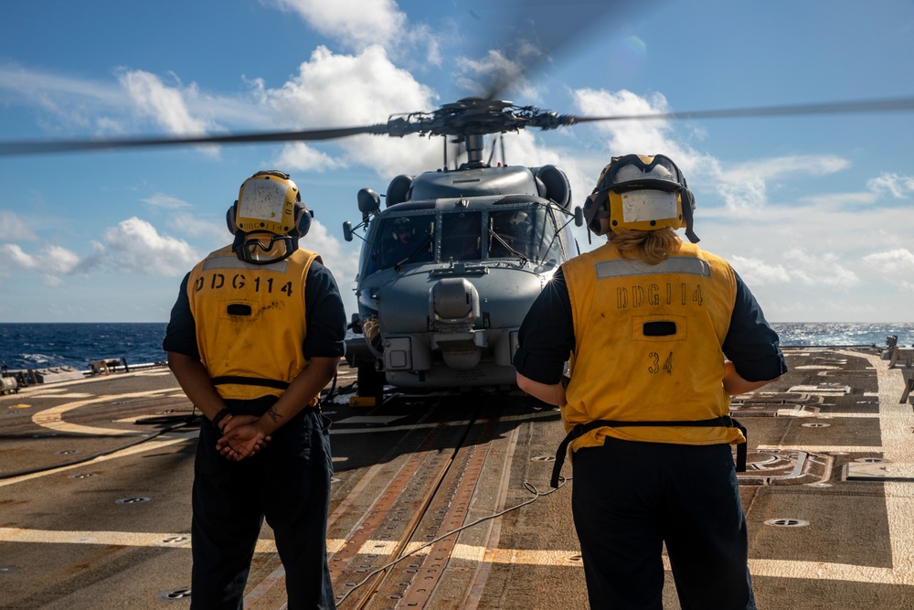 Sailors Aboard USS Ralph Johnson (DDG 114) Conduct Flight Operations