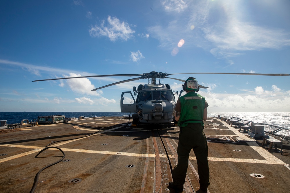 Sailors Aboard USS Ralph Johnson (DDG 114) Conduct Flight Operations