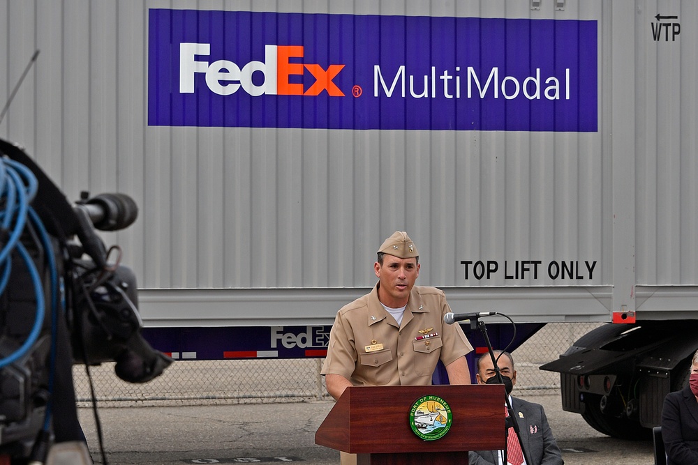 Navy delivers remarks at FedEx press conference about JUA