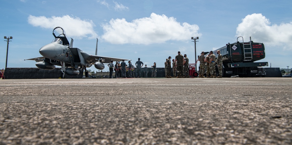 USAF, USMC and JASDF walk-through F-15 hot-pit refueling for Cope North 22