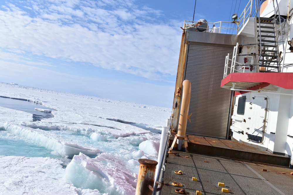 The Coast Guard Cutter Polar Star enters the ice during transit toward Antarctica
