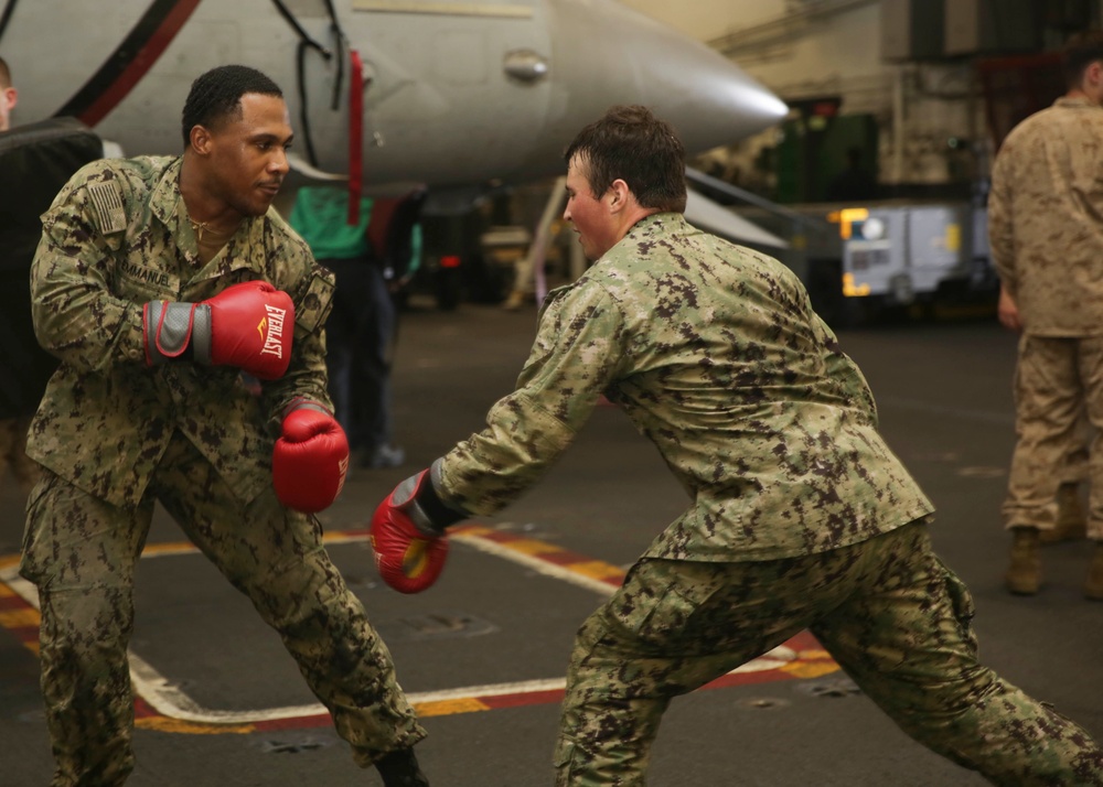 Abraham Lincoln Sailors practice martial arts