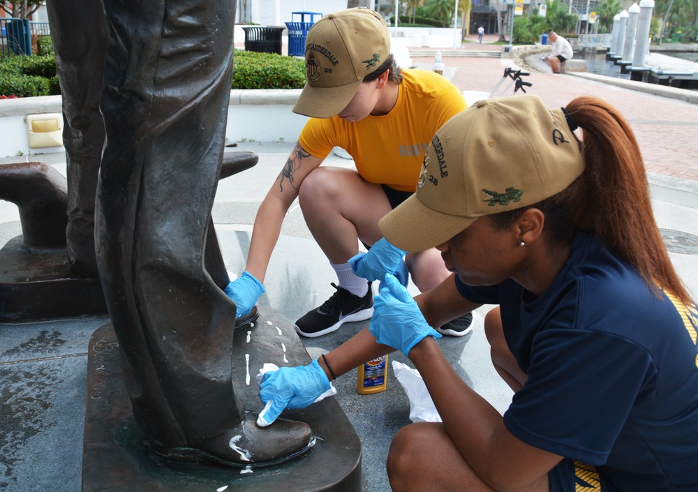 PCU Fort Lauderdale Sailors Clean Lone Sailor Statue