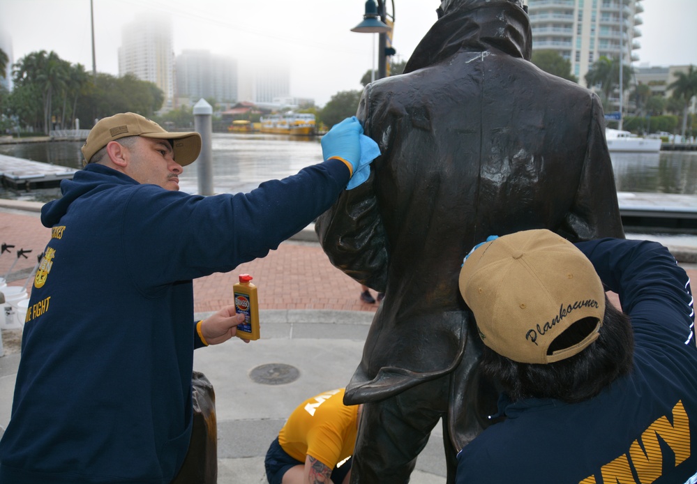 PCU Fort Lauderdale Sailors Clean Lone Sailor Statue