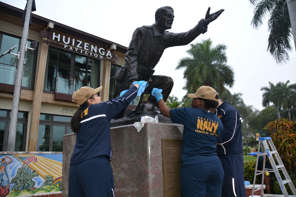 PCU Fort Lauderdale Sailors Clean Lone Sailor Statue