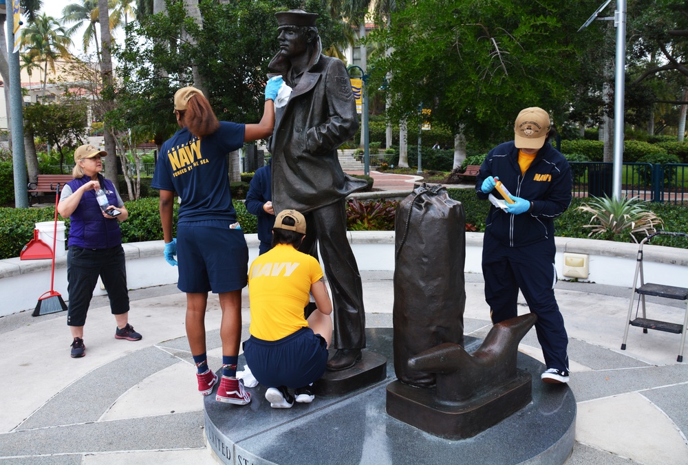 PCU Fort Lauderdale Sailors Clean Lone Sailor Statue