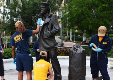 PCU Fort Lauderdale Sailors Clean Lone Sailor Statue