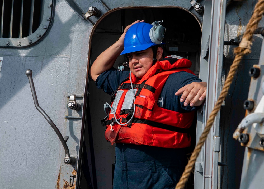 Gridley conducts a replenishment-at-sea