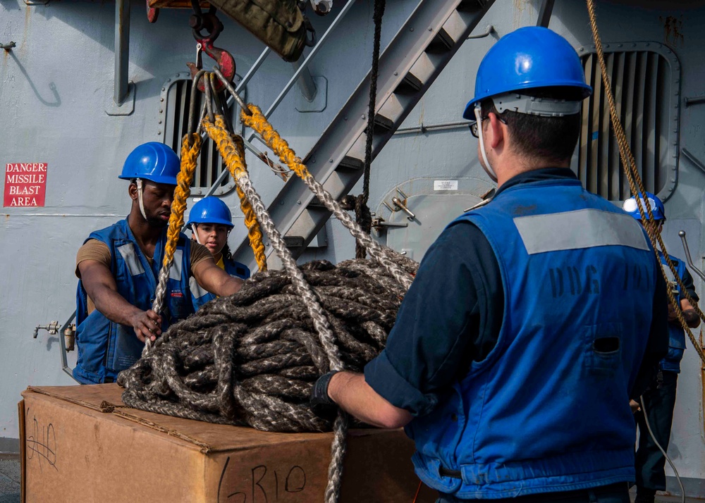 Gridley conducts a replenishment-at-sea