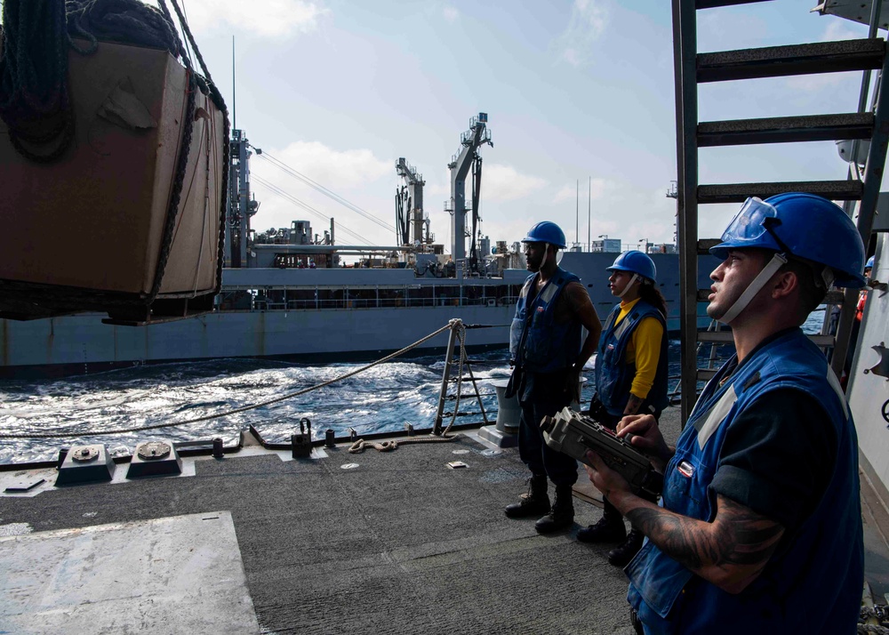 Gridley conducts a replenishment-at-sea