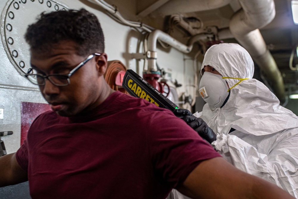 USS America conducts a Noncombatant Evacuation Operation Drill.