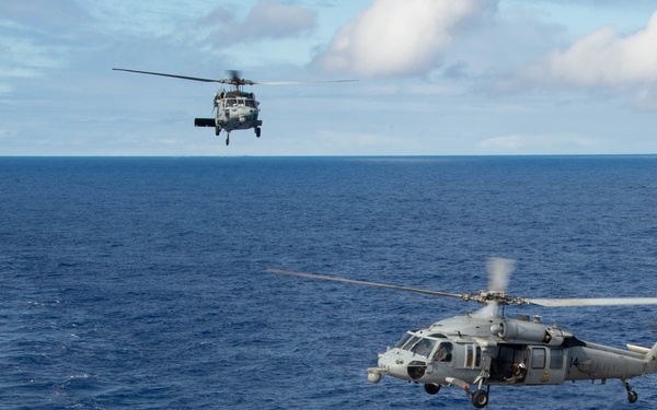 USS Carl Vinson (CN 70) Conducts a Replenishment-at-Sea in the Pacific Ocean