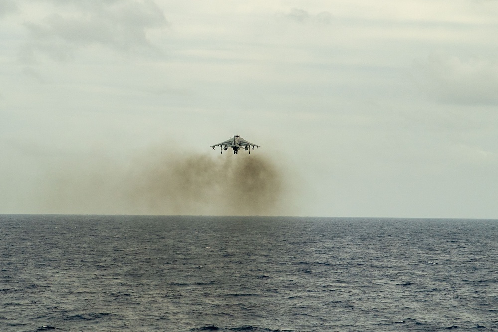 11th MEU loads AV-8B Harriers during Noble Fusion aboard the USS Essex (LHD 2)