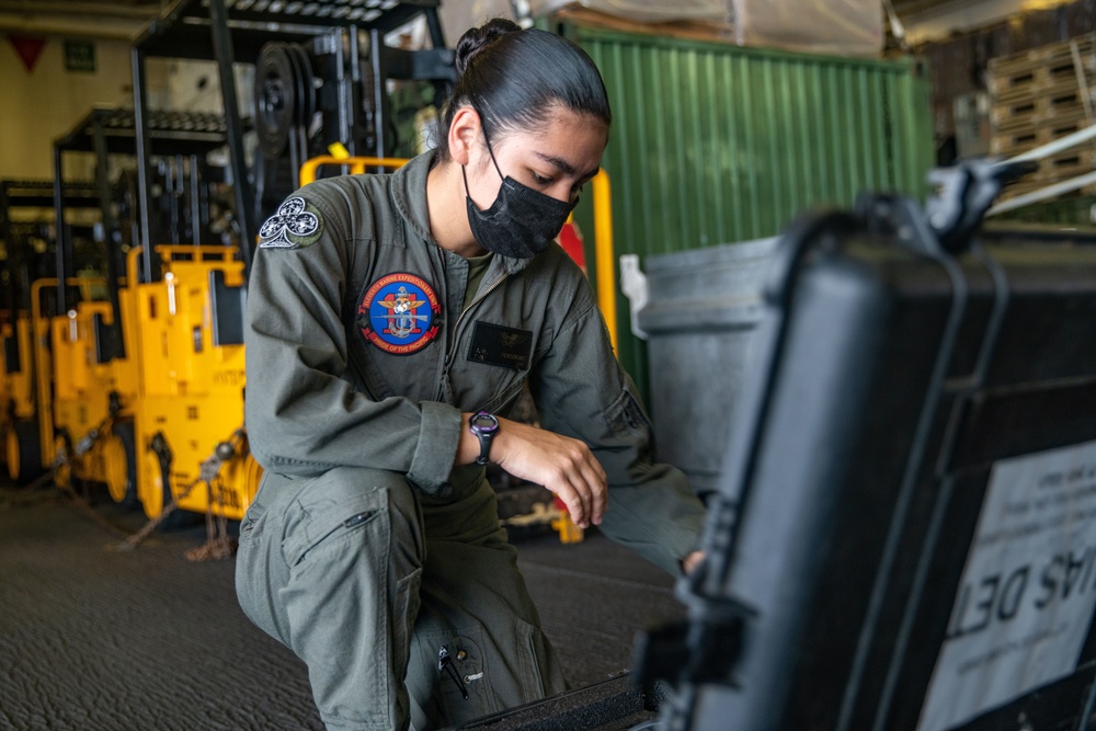 11th MEU conduct operations check on a Stalker during Noble Fusion aboard the USS Essex (LHD 2)