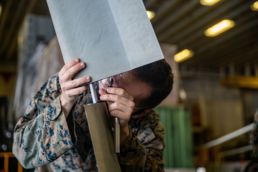 11th MEU conduct operations check on a Stalker during Noble Fusion aboard the USS Essex (LHD 2)