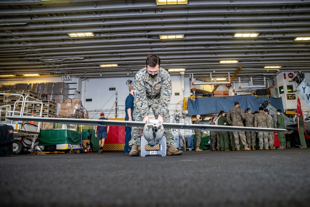 11th MEU conduct operations check on a Stalker during Noble Fusion aboard the USS Essex (LHD 2)