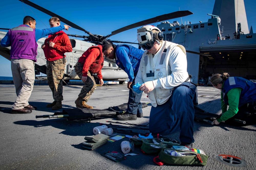 Sailors and Marines Conduct Mass Casualty Drill Aboard USS Arlington