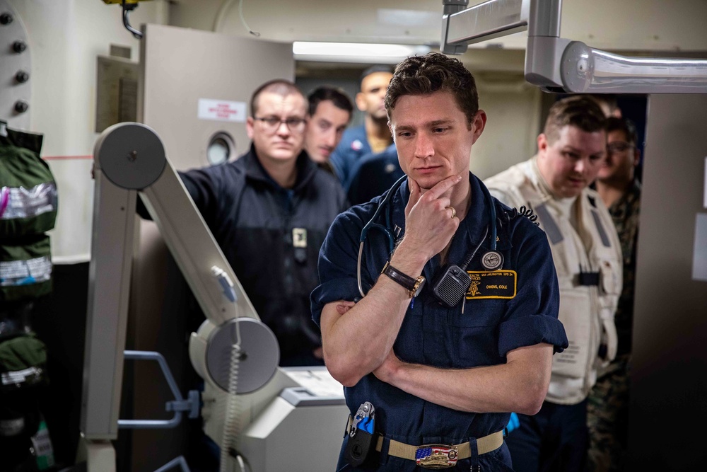 Sailors and Marines Conduct Mass Casualty Drill Aboard USS Arlington