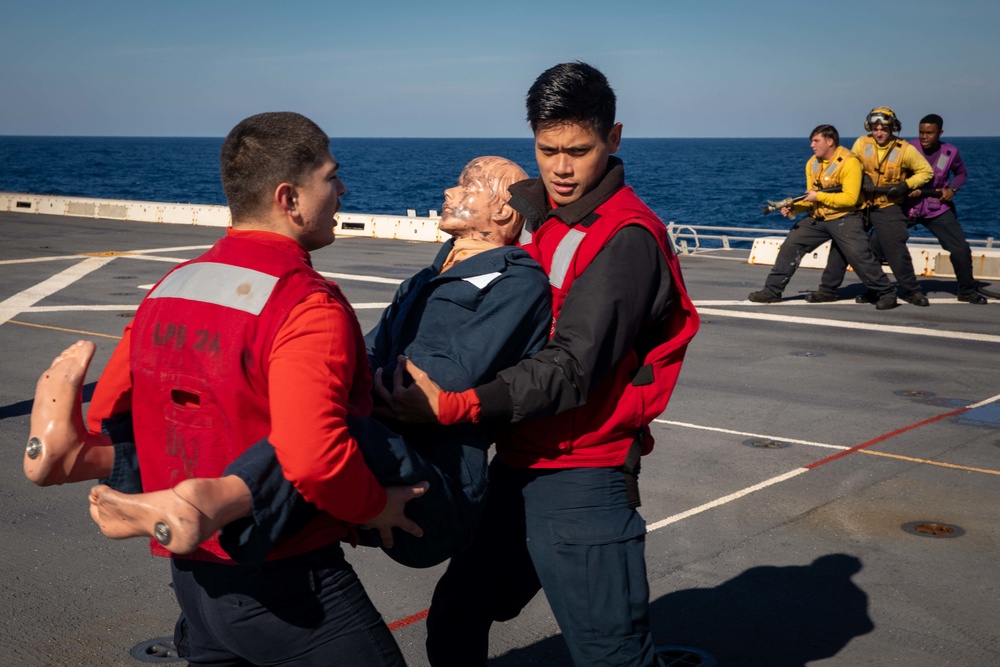 Sailors and Marines Conduct Mass Casualty Drill Aboard USS Arlington