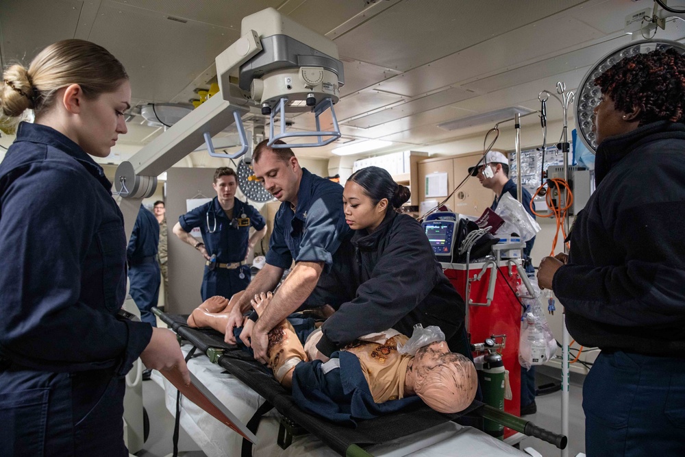 Sailors and Marines Conduct Mass Casualty Drill Aboard USS Arlington