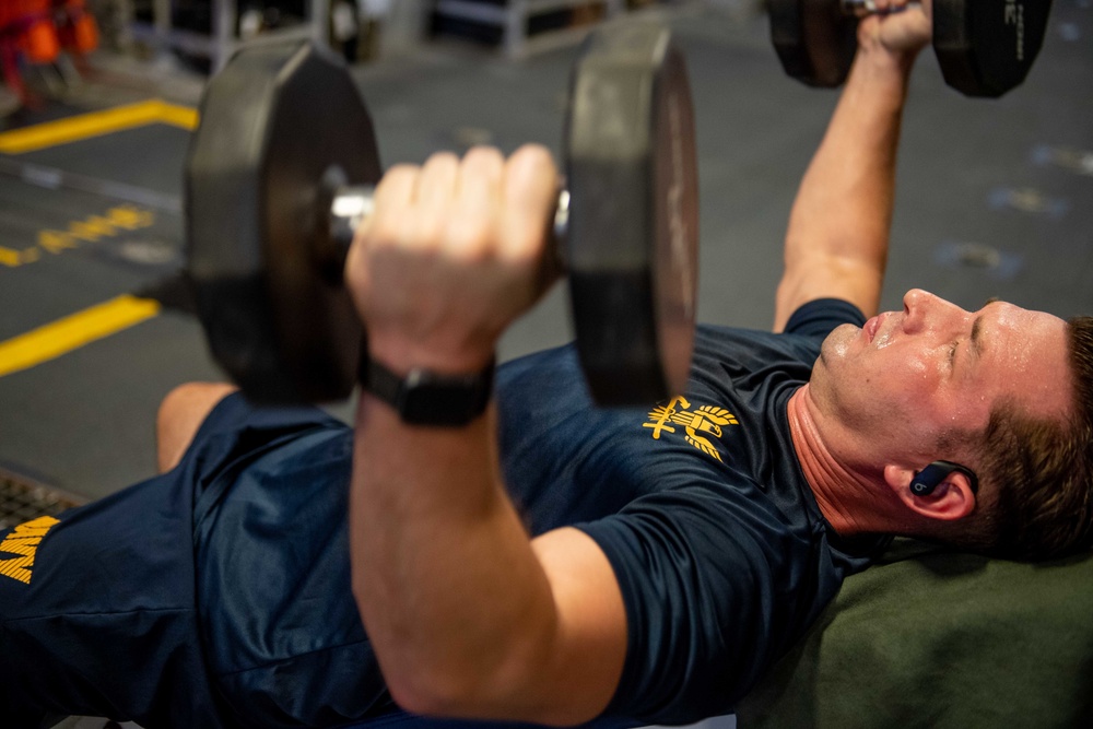 Sailor uses Gym aboard USS Charleston