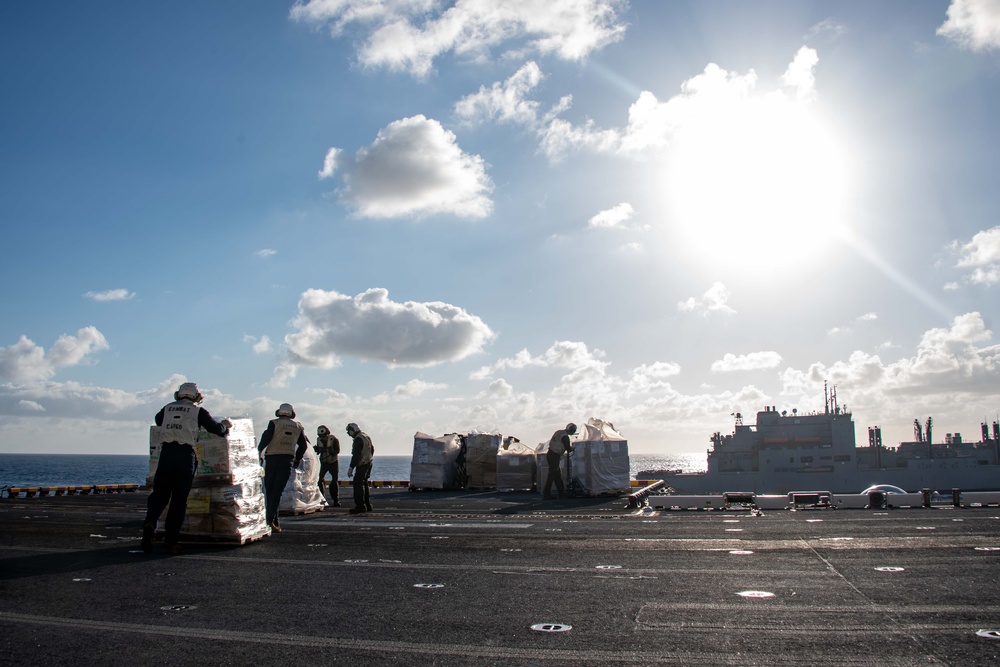 USS America (LHA 6) Conducts Vertical Replenishment During Exercise Noble Fusion