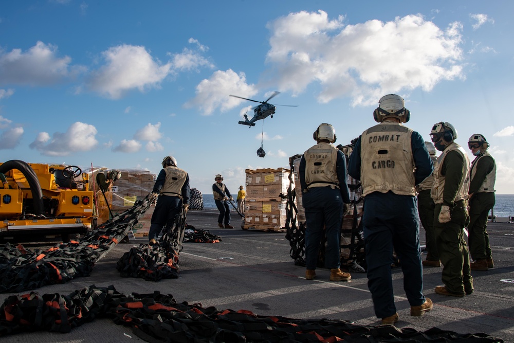 USS America (LHA 6) Conducts Vertical Replenishment During Exercise Noble Fusion