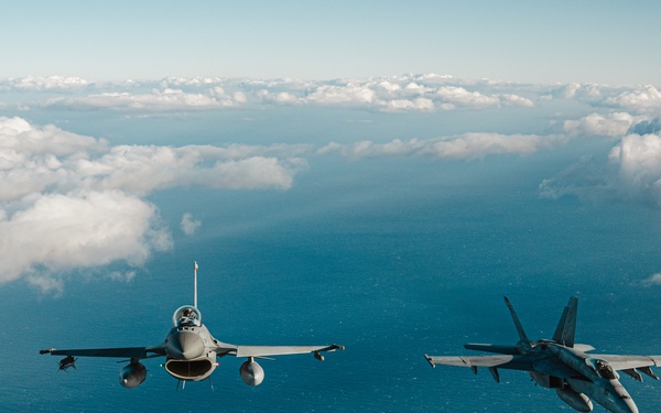 – United States F/A-18 Super Hornets and Greek F-16 Fighting Falcons conduct air-to-air training over the Ionian Sea as a part of Neptune Strike 2022