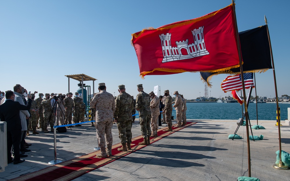 USACE commanding general and officials cut the ceremonial ribbon to open Kuwaiti Navy pier