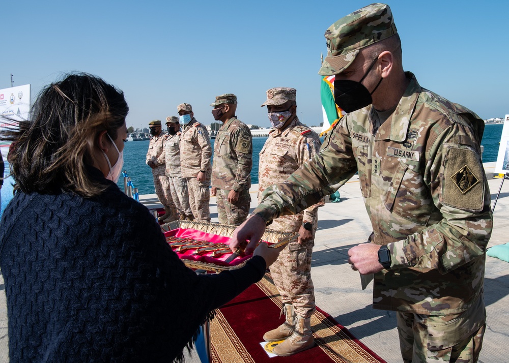 USACE commanding general and officials cut the ceremonial ribbon to open Kuwaiti Navy pier