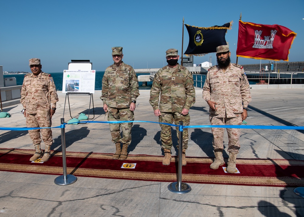 USACE commanding general and officials cut the ceremonial ribbon to open Kuwaiti Navy pier