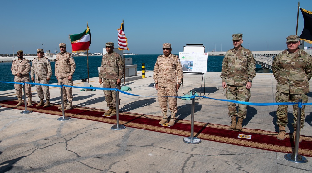 USACE commanding general and officials cut the ceremonial ribbon to open Kuwaiti Navy pier